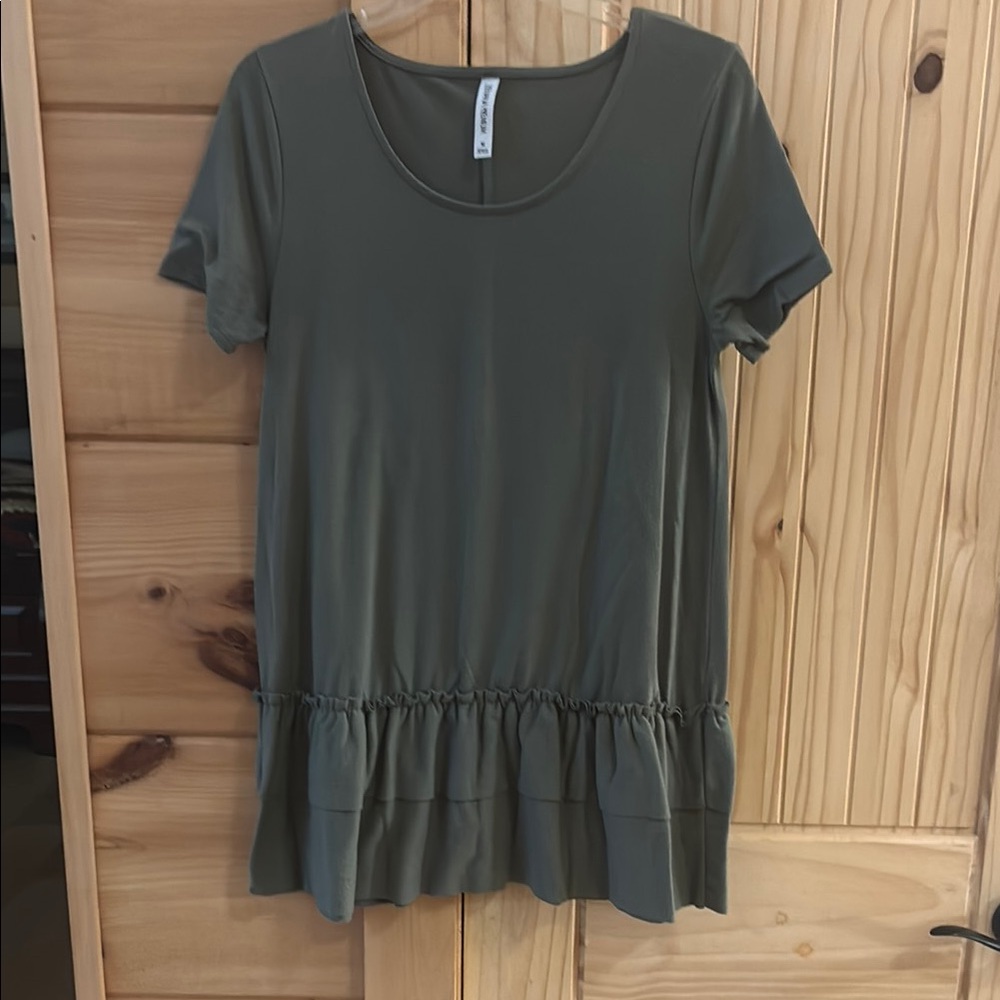 Olive Green Ruffle Hem Women's Top